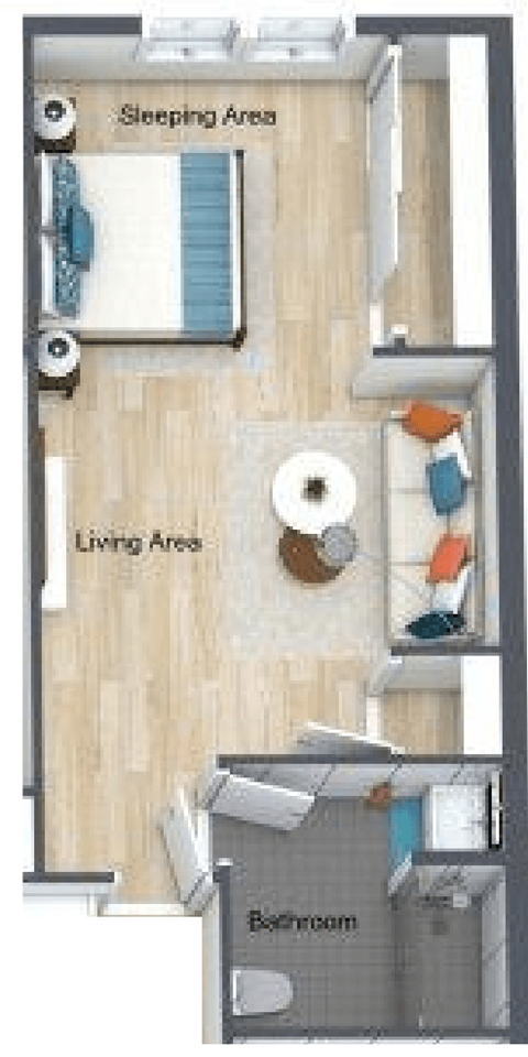 Floor plan for studio, 1 bath
